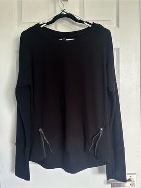 Yogalicious Black Long-Sleeve Crewneck Sweatshirt with Front Zippers